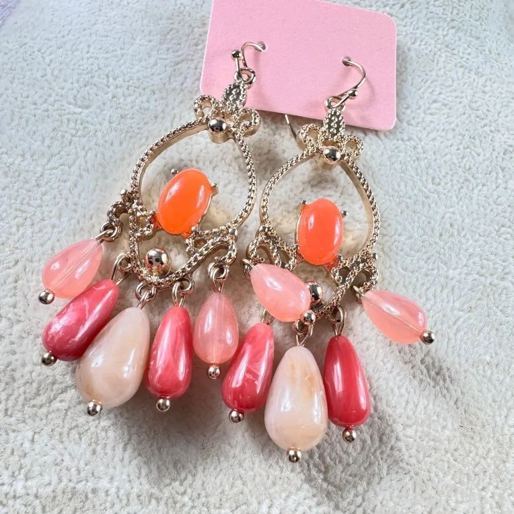 Zara Gold and Pink Chandelier Earrings